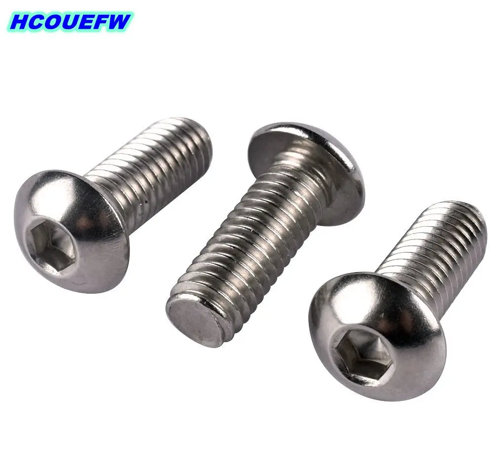 HCOUEFW 5pcs UNC 3/8-16 US Coarse Thread 304 Stainless Steel Allen Hex Hexagon Socket Button Head Round Screw Bolt