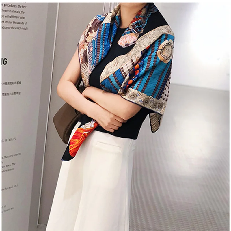 88×88cm 14MM 100% Mulberry Silk Twill Scarf For Women Luxury Brand Square Size  Breathable Digital Print Shawls In Spring Autumn