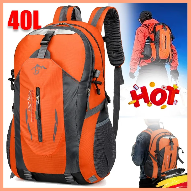 40L großer orangefarbener Outdoor-Sportrucksack, wasserabweisender, multifunktionaler Wanderrucksack, taktische Umhängetasche zum Klettern, Camping, Reisen, Jagen, täglichen Outdoor-Aktivitäten