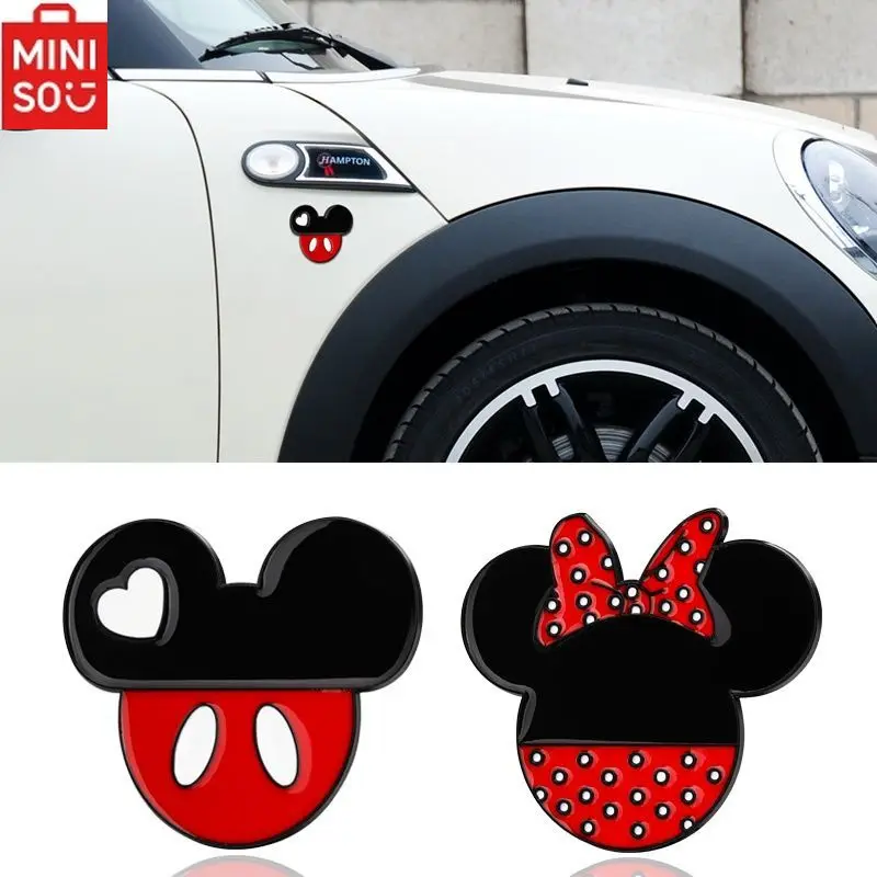 

MINISO Disney Mickey Minnie Car Tail Label 3D Stereo Metal Sticker Cartoon Scratch Cover Sticker Car Decoration Accessories