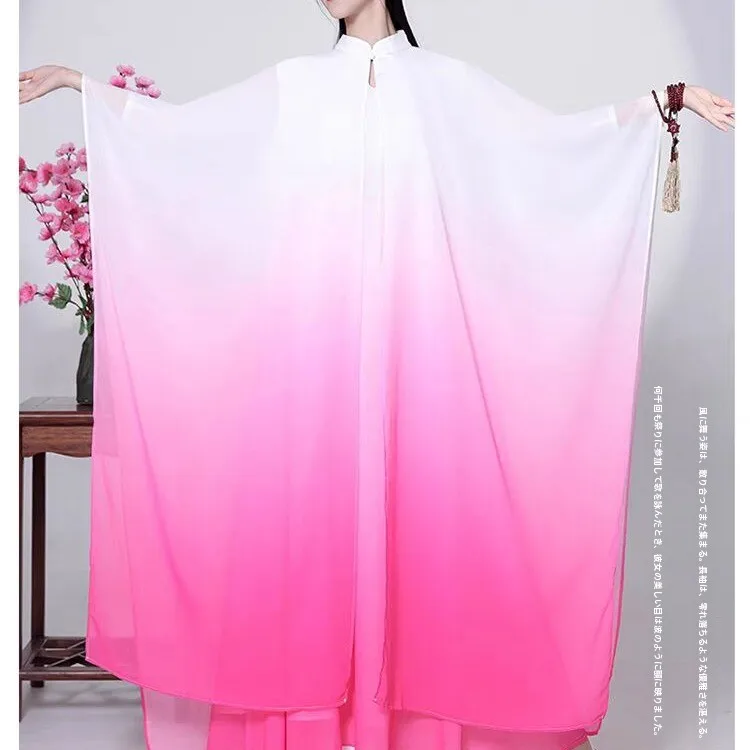 New Chinese Style Gradient Color Zen Tea Dress with Collar Stand up Skirt Traditional Guzheng Music Ensemble Cotton Dress