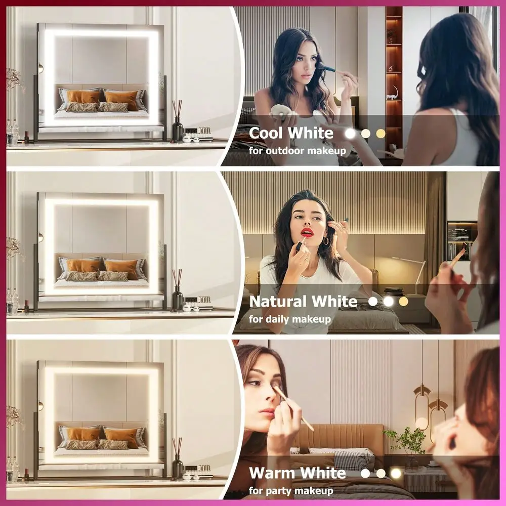 

LED Lighted Makeup Mirror 24.2 X19.7 With Dimmable 3Color Smart Touch, Ideal For Bedroom, Dressing Room, Living Room, Hotel, Ba
