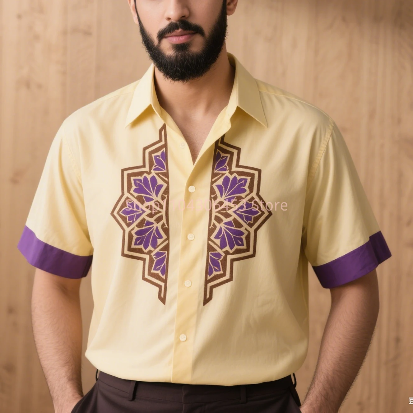 Autumn Men's Multi-color Ethnic Totem Printed Short-sleeved Lapel Shirt Thin Breathable Business Casual Beach Vacation Casual