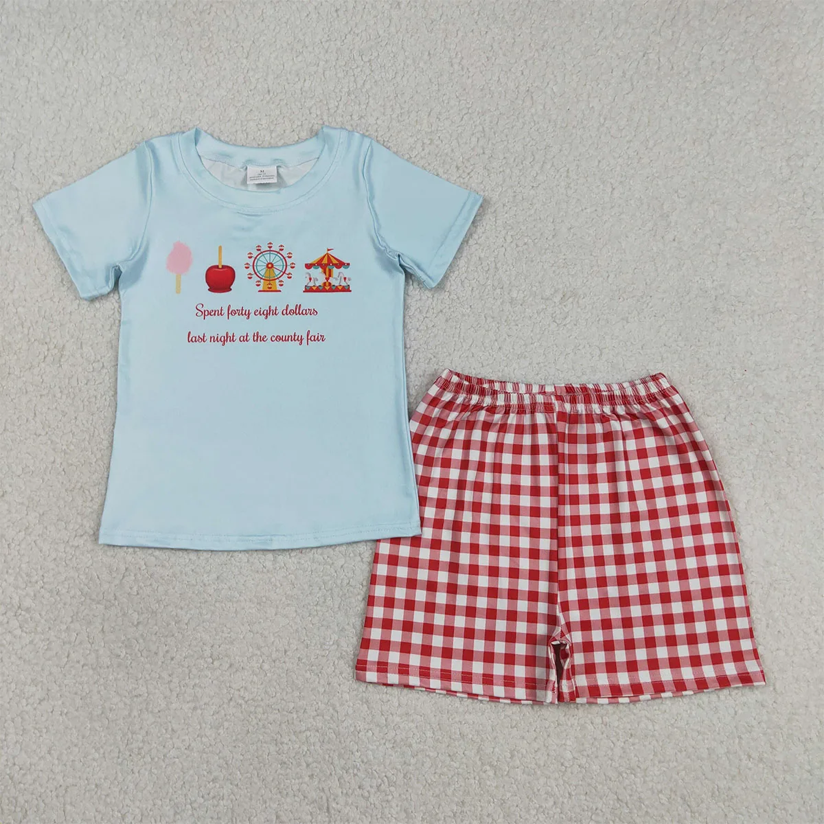 Wholesale Summer Sibling Baby Boys Girls Park Ruffles Shirts Top Red Plaid Shorts Outfits Kids Clothes Set Girl Rompers Matching view 6