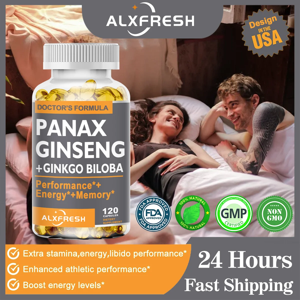 Ginseng Extract Capsules Potent Concentrated Extract to Enhance Muscle Mass Energy Male Endurance and Mood Non-GMO Vegetarian