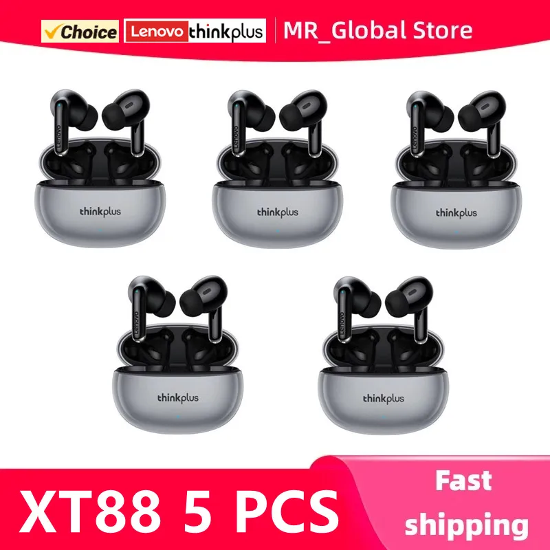 

[Оптом] 5 шт. беспроводных наушников Lenovo XT88 Bluetooth 5.3 с двойным стереозвуком, шумоподавлением, усиленными басами, сенсорным управлением и длительным временем работы в режиме ожидания