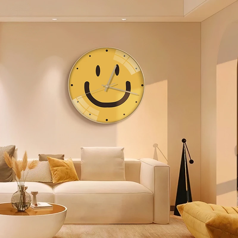 

Cream Wind Creative Smiley Living Room Clock Wall Clock Hanging Wall Fashion Mute Cartoon Children's Room Clock on Time