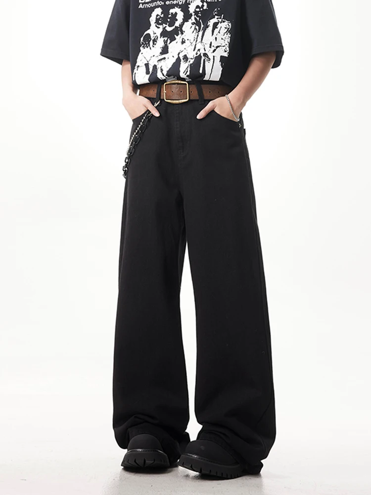 Celana Jeans Retro Adient Knife Pria Model Amerika High Street Waed Wide Leg Panjang Trendy Remaja Straight Loose Fit