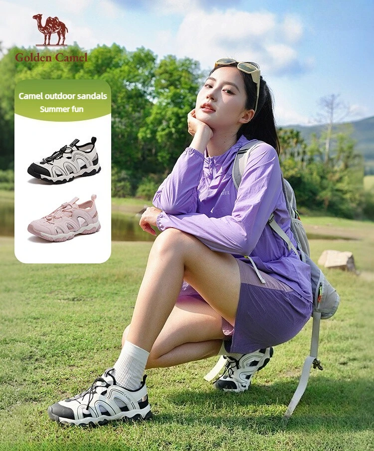 

Golden Camel Women's Flat Sandals 2026 Summer Thick Soled Hollowed Non-slip Out Beach Shoes Casual Quick Dry Creek Wading Sandal