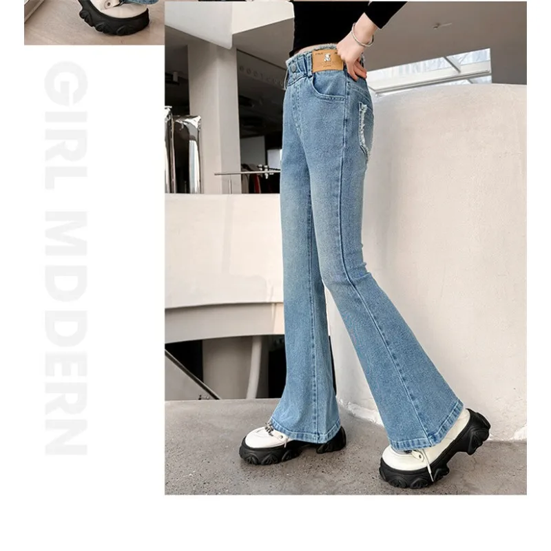 UNITIM Kinder Mädchen Schlaghosen 2026 Herbst 3-14 Jahre Kinder Mädchen Einfache Denim-Hosen Elastischer Bund Junge Teenager Mädchen Jeans – Detail 15