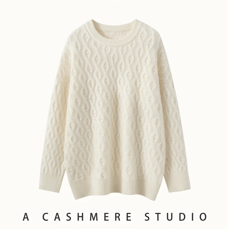 الخريف الشتاء المرأة س الرقبة الكشمير البلوفرات سترة فضفاضة 100% الكشمير تريكو تويست زهرة الملابس الناعمة حجم كبير