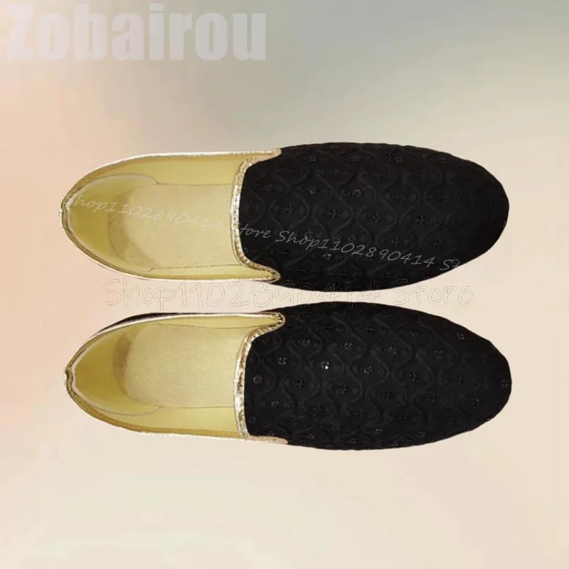 Zwart Geometrisch Ontwerp Pailletten Decor Loafers Mode Slip Op Herenschoenen Luxe Handgemaakte Feestbanket Dating Heren Vrijetijdsschoenen