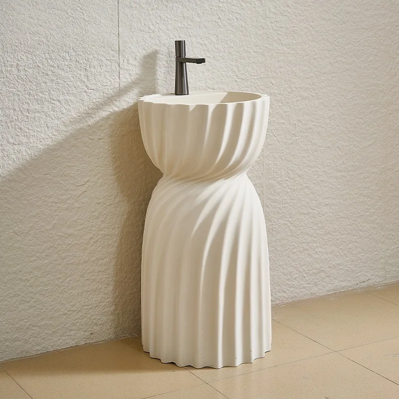 Travertine feng chaji feng pillar basin all-in-one floor-standing wash basin bathroom vertical art stone wash basin