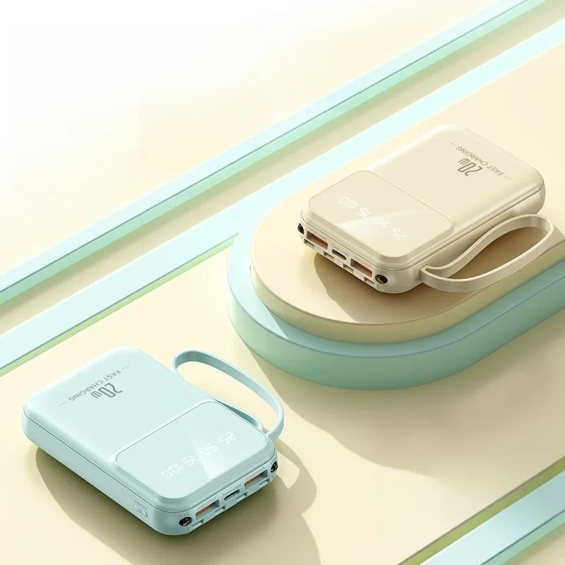 20000mAh Power Bank with Color Screen & 4 Built-in Cables All-in-One Portable Power Bank  Fast Charging