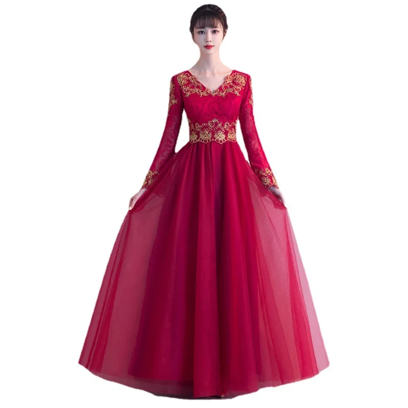 TOAST Abbigliamento Autunno Vita alta plus Size Copertura della pancia Abito da sposa a maniche lunghe Sposa Tostatura da donna