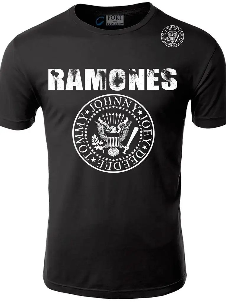 Camiseta de manga corta para adultos de la banda de punk rock americana clásica de los años 70 y 80, The Ramones, con los miembros Johnny, Joey, Deedee y Tommy de Queens, Nueva York.