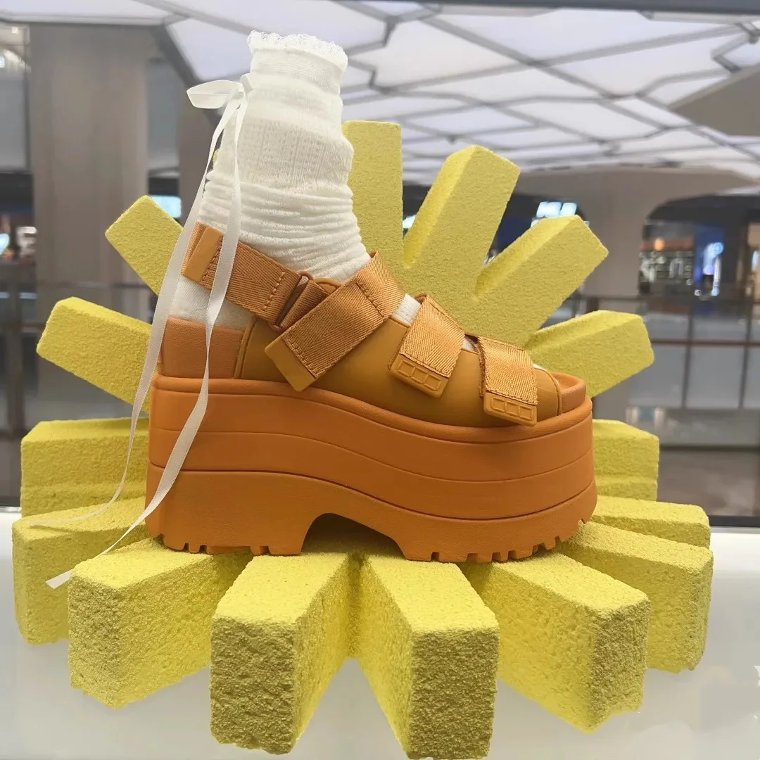 

Сандалии на высокой платформе 11 см, повседневные туфли-лодочки на скрытом каблуке, женская уличная пляжная обувь, дышащая летняя обувь на толстой подошве