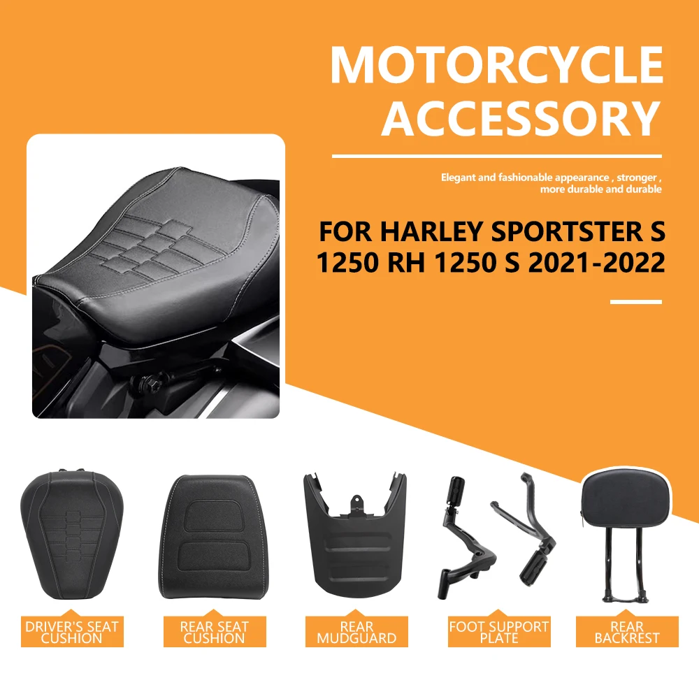 for Sportster S 1250 RH1250S 2021 2022 Front Driver Cushion Pillion Back Seat Splash Fender Rear Backrest Passenger Footrest