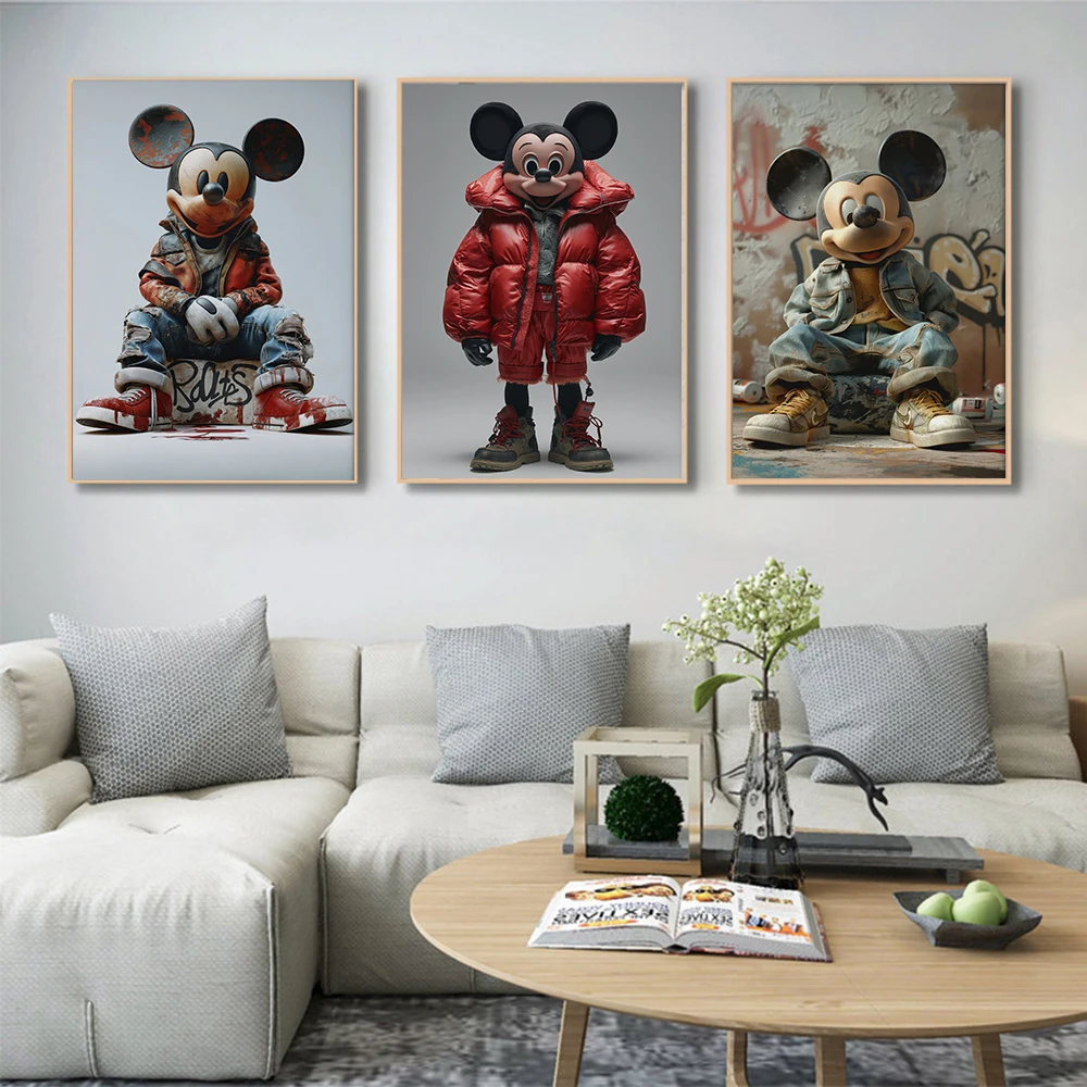 

Disney Pop Cartoon Character Three sets of Model Mickey Wear Down Jacket Canvas Wall Poster Decor Kids Room Birthday Gifts