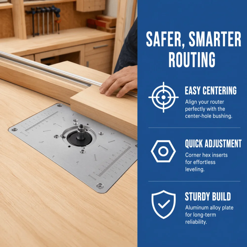 Aluminum Alloy Router Table Insert Plate 235mm x 120mm x 8mm Silver Color DIY Router Table Bench Trimming Tool With Ring