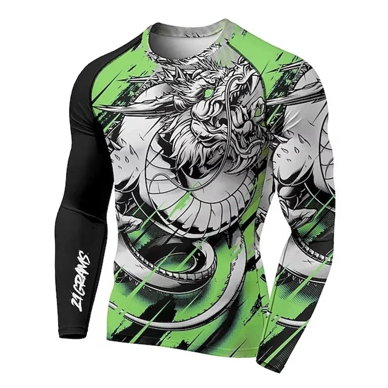 Creative Fashion Chinese Dragon 3D Print Luxury Long Sleeve T Shirt Spring Quality Men Designer Clothes Casual Streetwear Tops