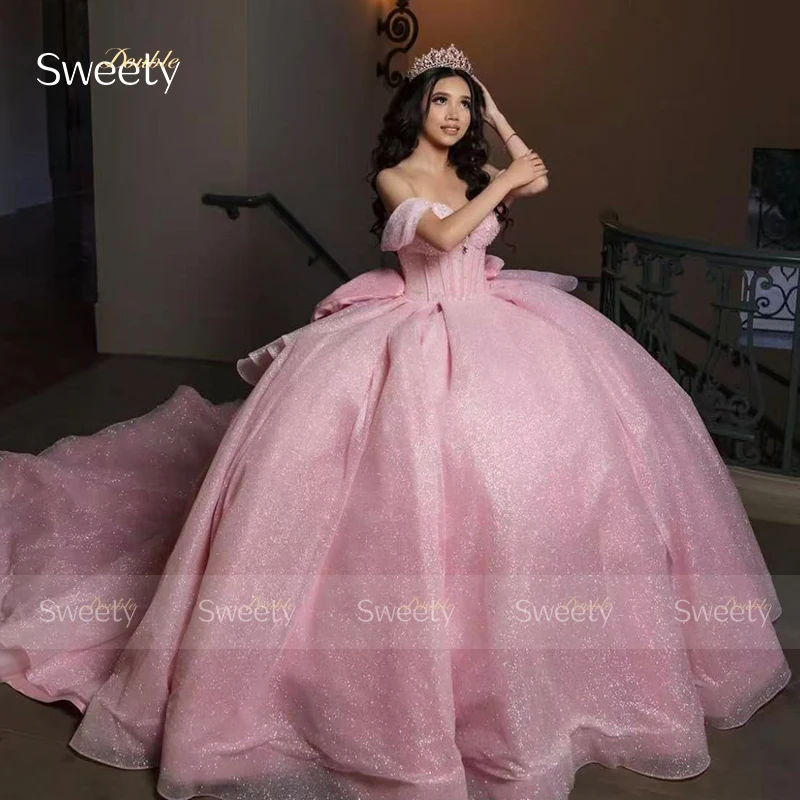 Fora do ombro vestido de baile organza com bordado vestido de baile princesa quinceanera vestidos querida arco sem mangas personalizado