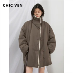 CHIC VEN-Chaqueta coreana para mujer, abrigo liso holgado informal de felpa con contraste, abrigo grueso de un solo pecho para mujer, Otoño Invierno 2024
