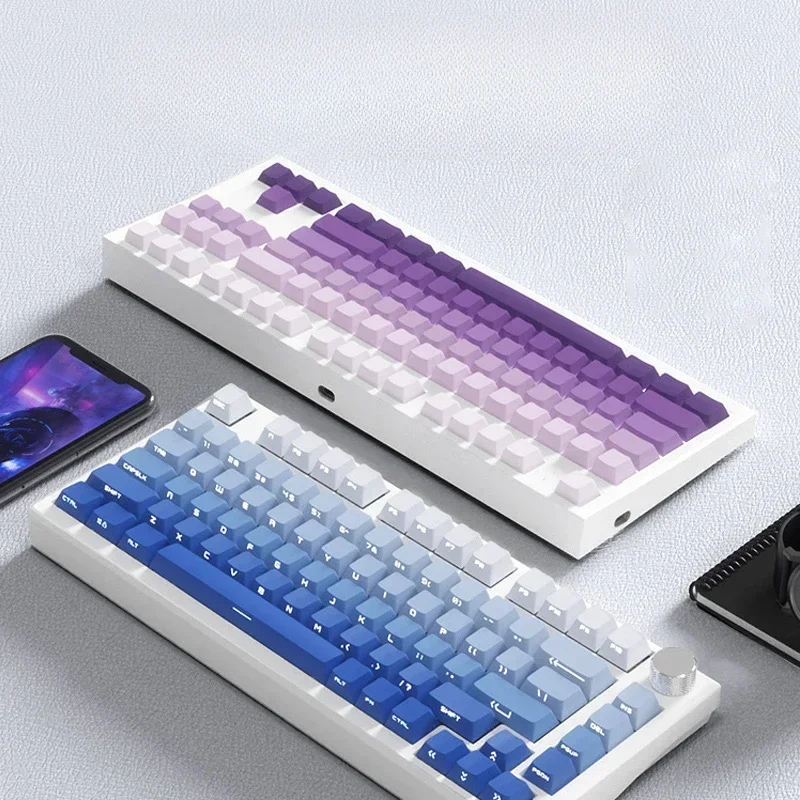 Side engraved keycap gradual change PBT mechanical keyboard keycap custom word light transmission 98 dark fragrance purple 108 d