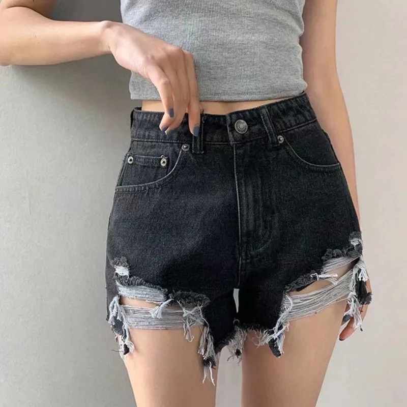 Feynzz Casual Blue Denim Shorts Women Sexy High Waist Buttons Pockets Slim Fit Shorts 2021 Summer Beach Streetwear Jeans Shorts