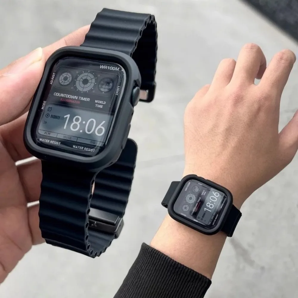 

Magnetic Ocean Silicone Band for Apple Watch Series 11 10 46mm 42mm Ultra 3 49mm 9 SE 3 45mm 44mm Strap with TPU Protective Case