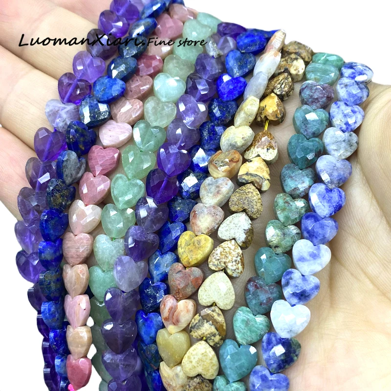 

8MM Faceted Love Heart Natural Stone Agate Amethysts Loose Space Beads for Jewelry Making Diy Bracelet Charms Accessories