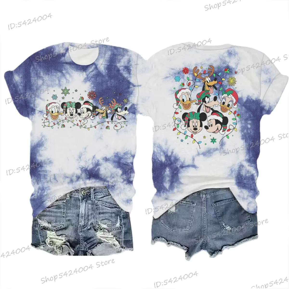 عيد الميلاد ميكي ماوس قميص ميكي صديق عيد الميلاد تي شيرت عيد ميلاد سعيد Crewneck قصيرة الأكمام تيز النساء الرجال بلايز