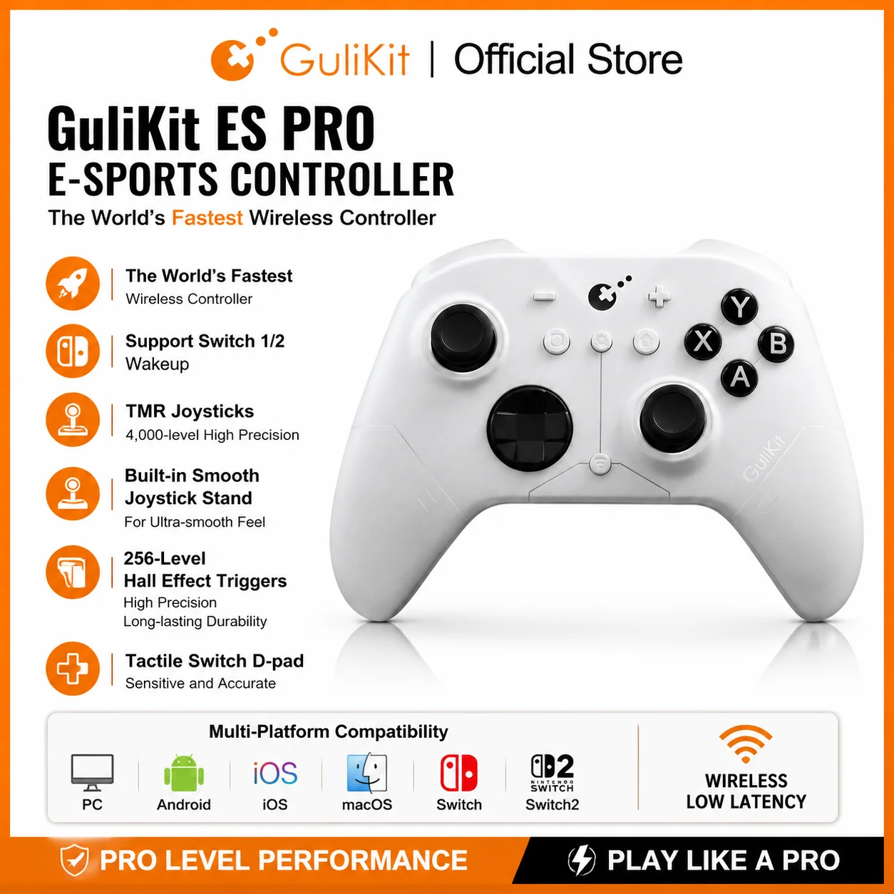Controlador GuliKit ES Pro e-sports para Nintendo Switch 1/2 Gamepad inalámbrico con Joystick TMR para PC Windows Android iOS macOS