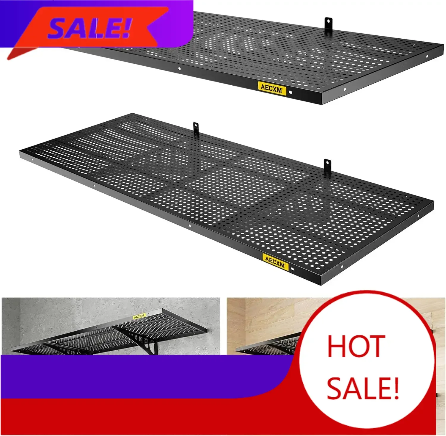 

Hot sales2-Pack 1.64x4ft Adjustable Garage Wall Shelving 560lbs Load Capacity Heavy Duty Wall Mounted Storage Shelf Metal