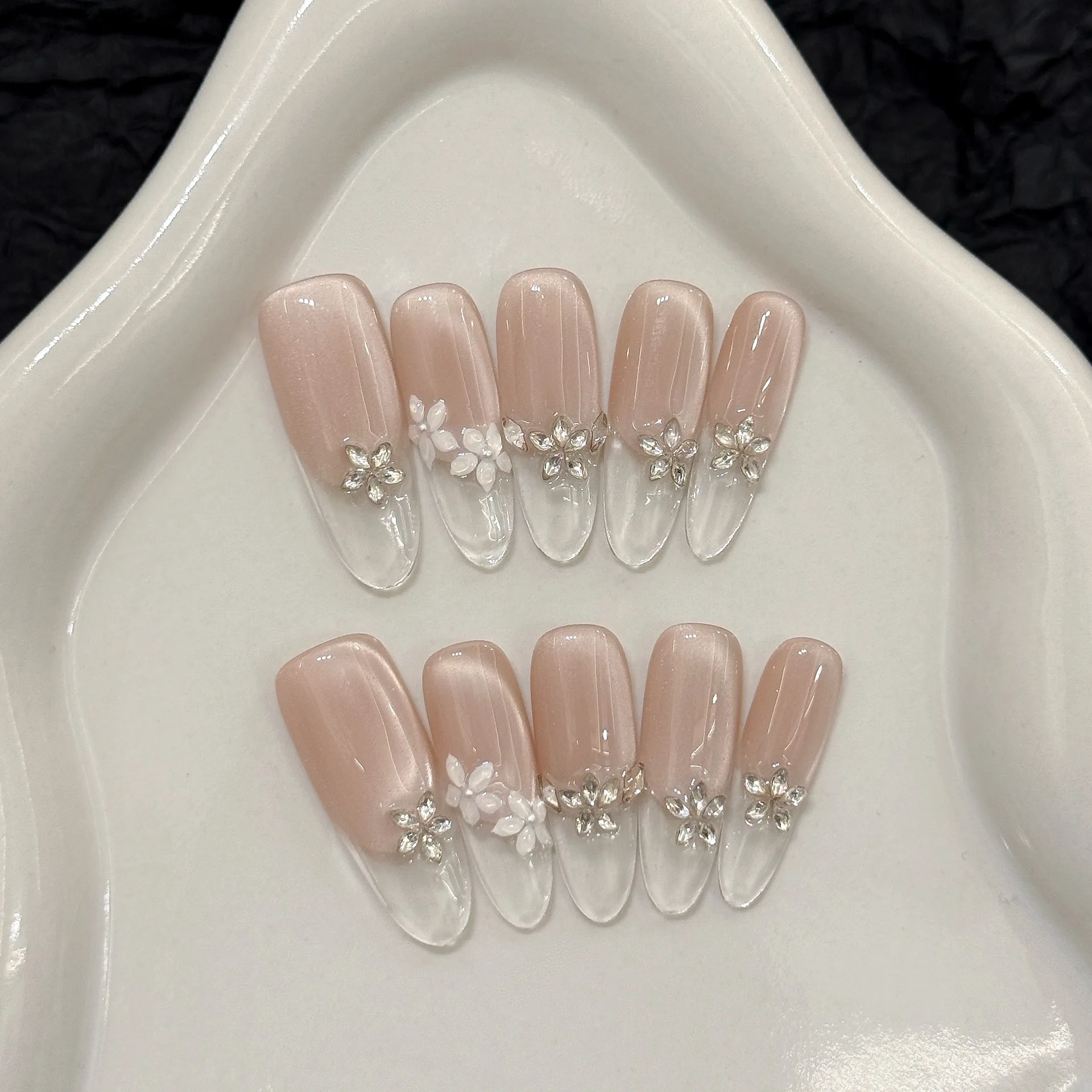 Flower Prism Dream Icy Transparent Cat's Eye Zircon Diamond Mosaic Spring Summer Luxury Sparkling Handmade Wearable Nail Art