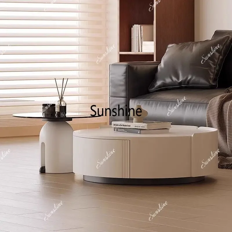 

Minimal cream wind coffee table high-end small apartment living room high and low round combinationTJ
