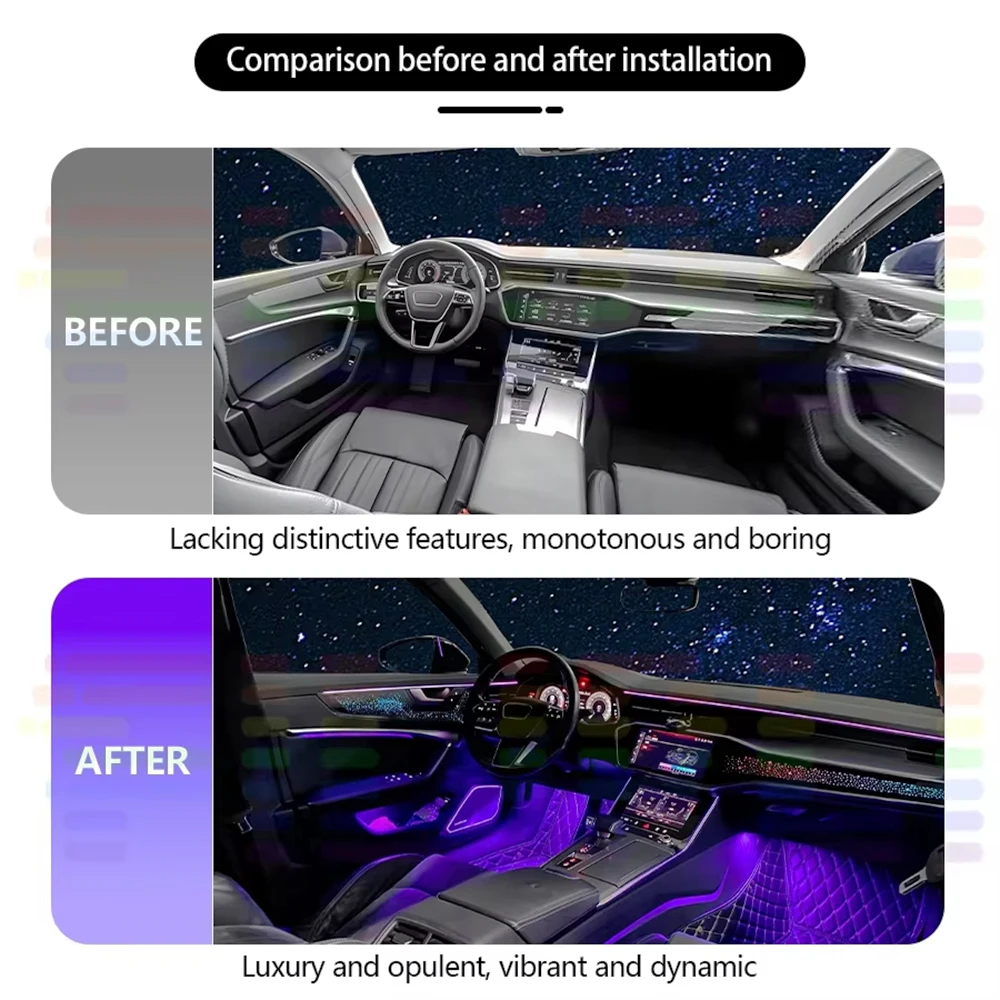 Car Ambient Light For Porsche Macan 2014-2024 27 in 1 Galaxy Starry Acrylic RGB 64 Color LED Atmosphere Lamp Universal LHD RHD