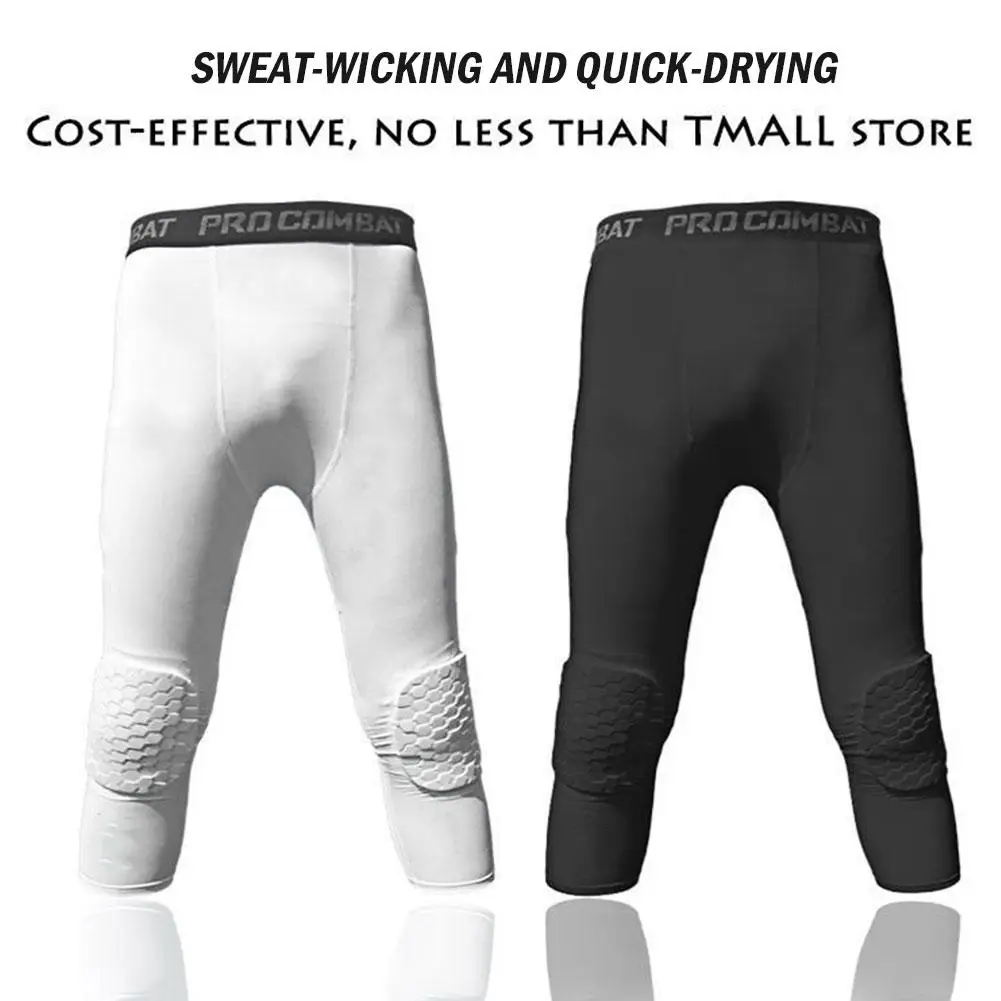 Pantalones de seguridad anticolisión para hombre, mallas de entrenamiento de baloncesto con rodilleras protectoras, pantalones de compresión