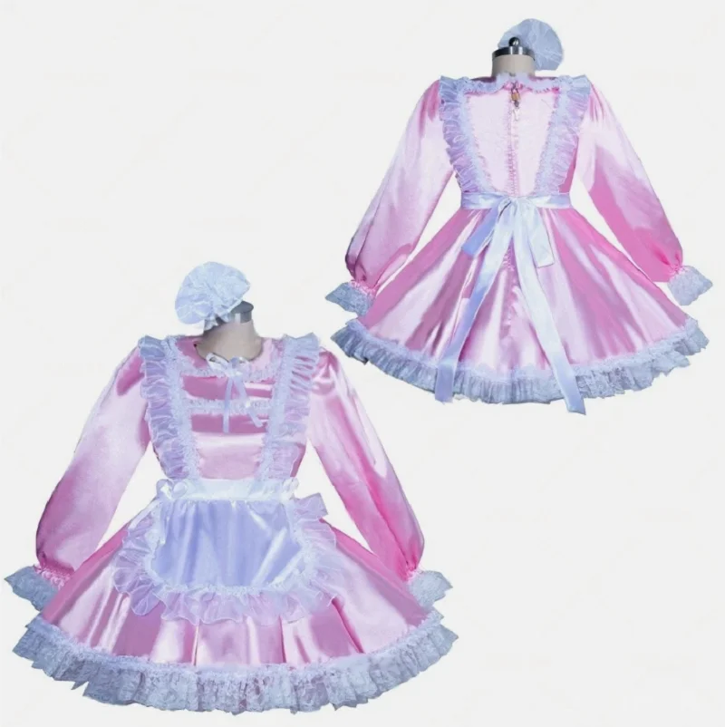 

French maid girl Sisi lockable pink satin dress cosplay costume private customization