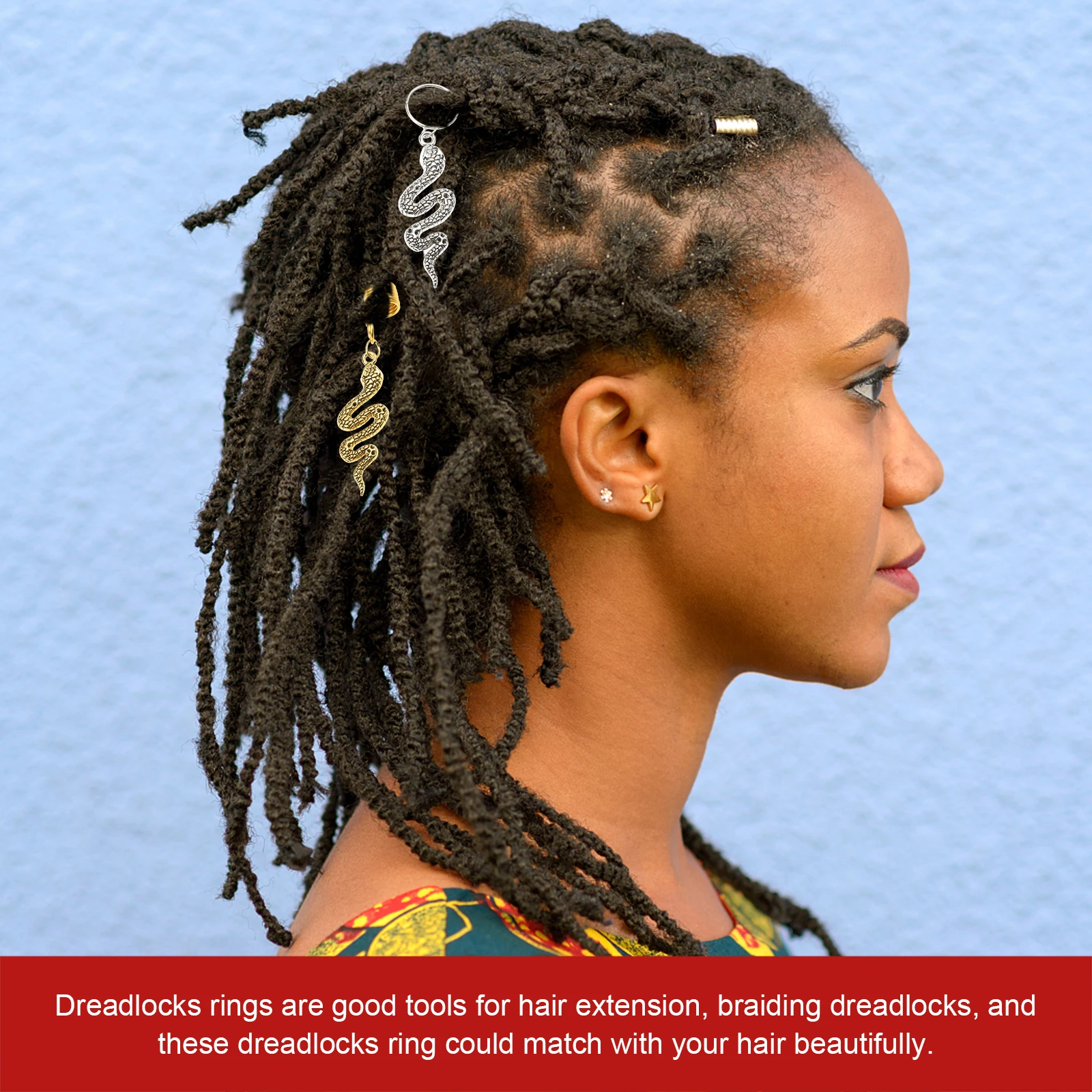 

8pcs Retro Snake Shape Hair Rings for Dreadlocks Braids Metal Extensions Adjustable Cuffs Beads Long Short Curly Straight Hair
