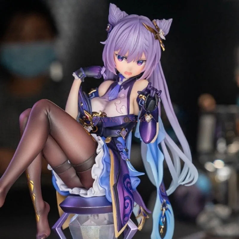 Figura de acción de Anime Genshin Impact Keqing sentado Pose, modelo de colección, estatua, juguete de decoración de escritorio, regalo para niños, nueva marea