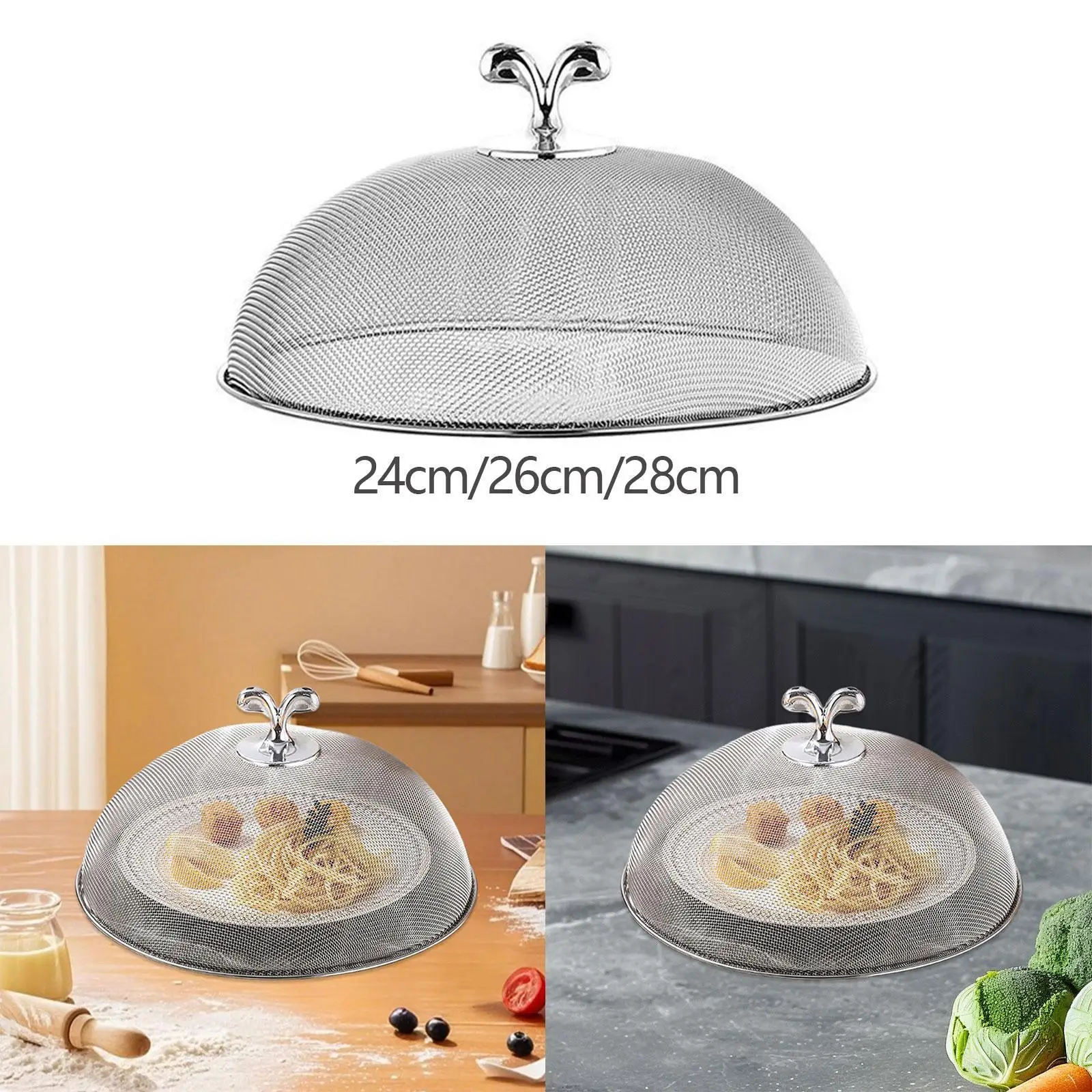 Protezione per alimenti in rete di acciaio inossidabile Tenda per alimenti riutilizzabile robusta e multiuso in rete rotonda per cucina domestica su ciotole, piatti