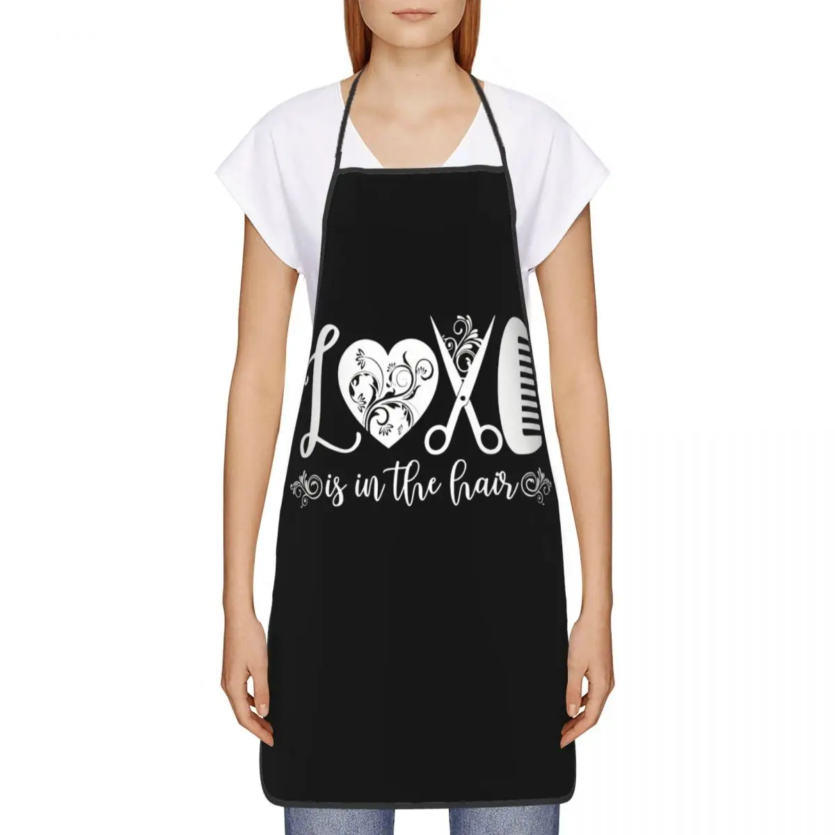 Custom Bib Love Is Full In The Hair Apron for Men Women Adult Chef Cooking Kitchen Hairstylist Tablier Cuisine Baking