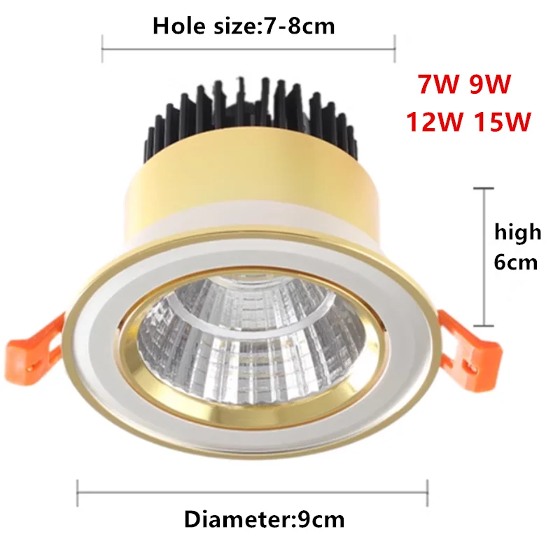 Nuevos modelos de luz empotrable LED dorada galvanizada de alta calidad regulable 7W9W12W15W focos de techo COB ajustables en ángulo