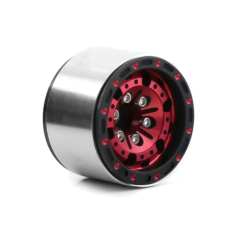 4PCS Aluminum 1.0 Beadlock Wheel Rims Replacement Parts For 1/18 RC Crawler Car Axial SCX24 FMS FCX24 TRX4M Red+Black