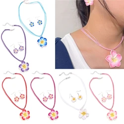 Y2K Frangipani Pendant Wax Rope Choker Necklace Earring for Women Elegant Harajuku Unusual Neck Chain Jewelry