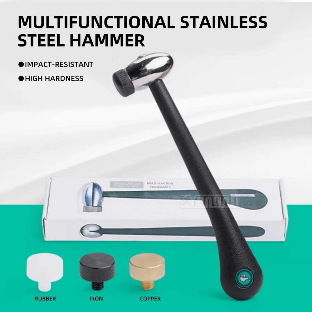Multi-Function Jewelry Gold Smithing Hammer, Stainless Steel Round Head Hammer, Repair Shaping Gold Silver DIY Rubber Mallet