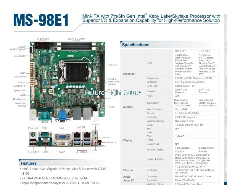 

MS-98E1 Встроенная материнская плата промышленного оборудования управления для MSI