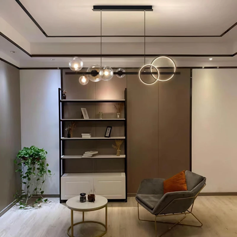Nordic Modern Creative Long Shape Black Gold LED Chandelier Applicable To Dining Island Dining Room Chandeliers Dining Room
