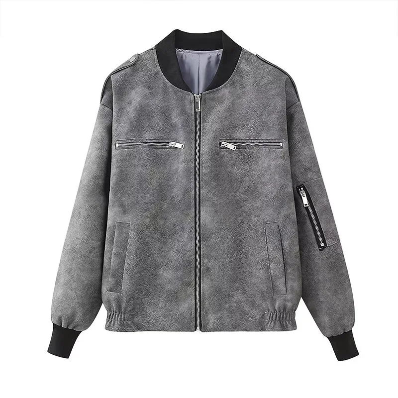 Giacca in pelle da donna autunno 2025 Giacca da pendolare con cerniera girocollo casual da donna personalizzata da strada